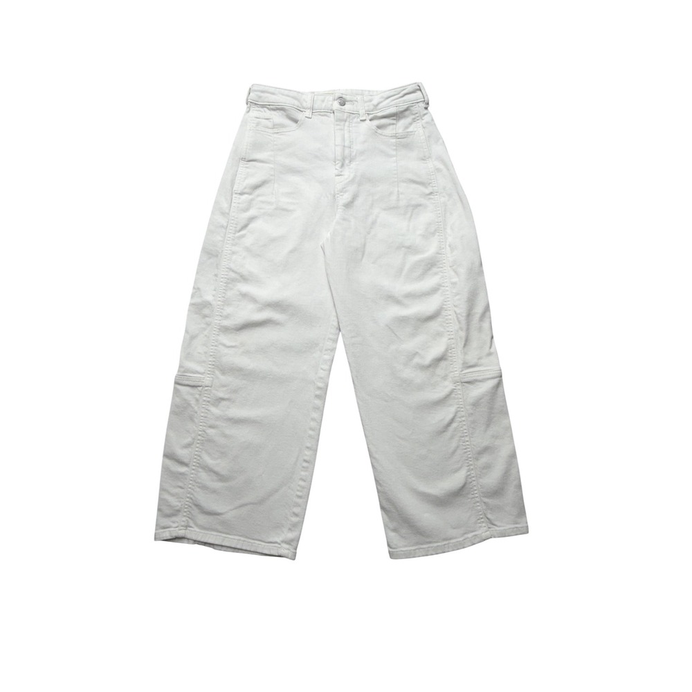 Pilcro Wide Leg Jeans Womens 27x24 White High Rise Crop Relaxed Stretch Denim